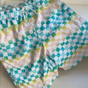 art class Kids Swim Trunks - Blue, Yellow, White Checkered